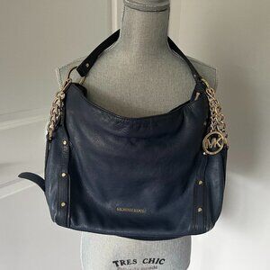 Michael Kors Pebbled Leather Shoulder Bag with Crossbody Strap Navy Blue